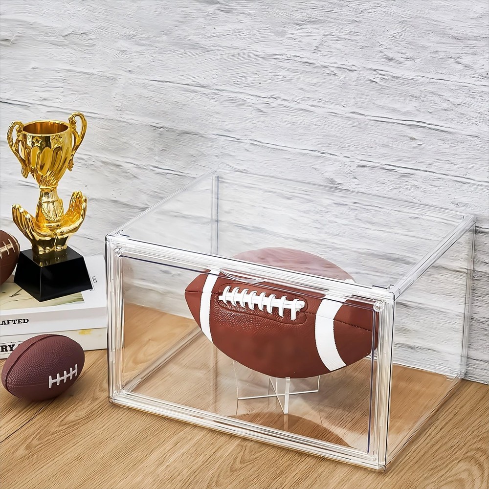 Thyle 4 Pack Football Display Case Full Size Clear Acrylic Stackable