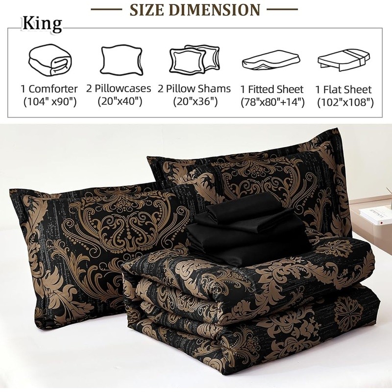 Luxury 7 Piece Damask Comforter Set Soft Microfiber Bedding Bed in a Bag New