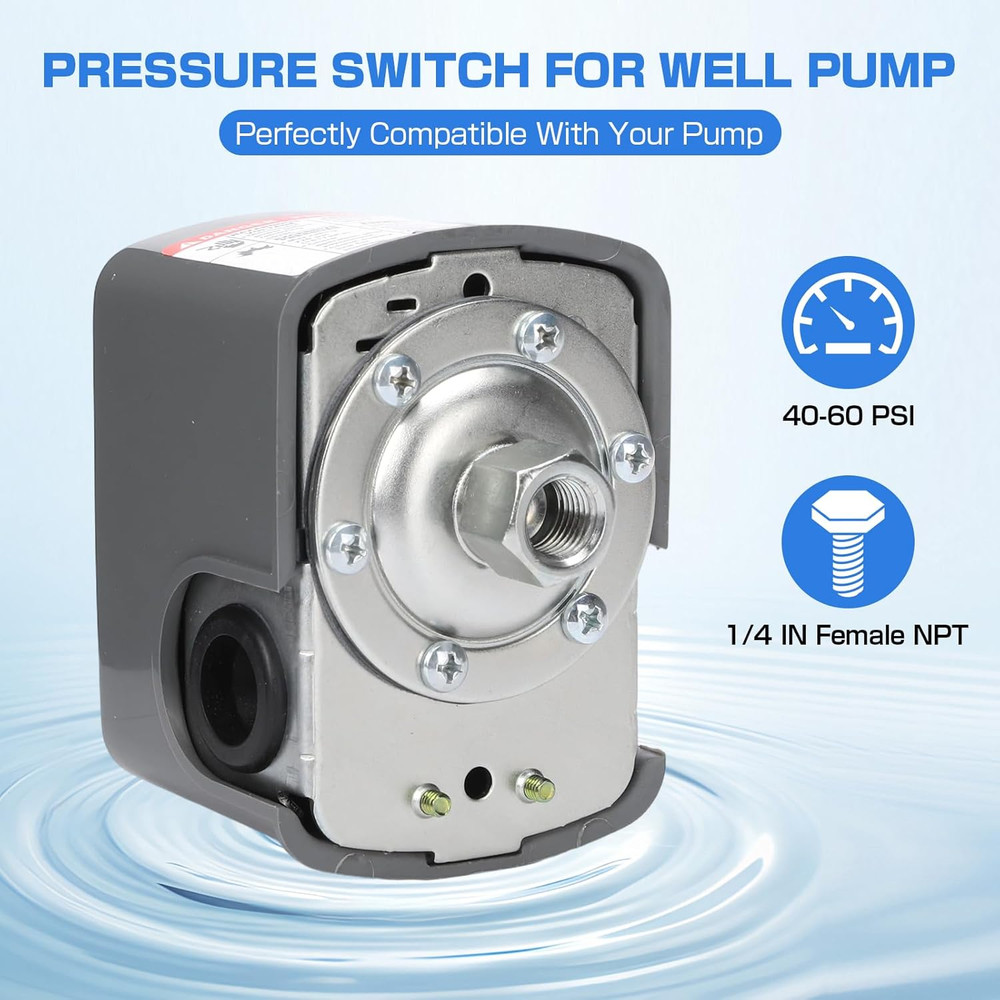D-HONOR Water Pump Pressure Switch, Adjustable Pressure Controller KRS-3 40-60 P