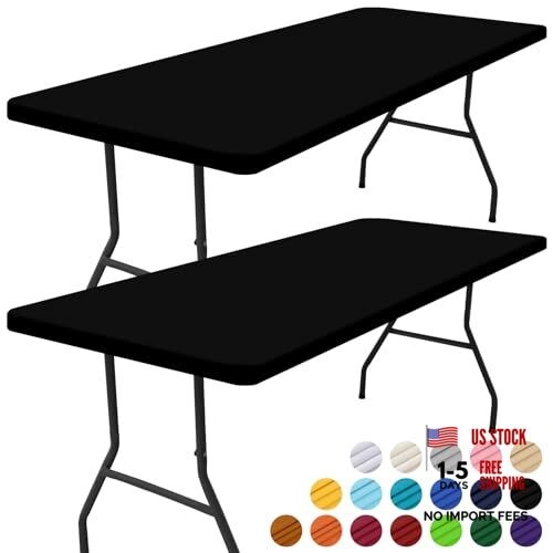 2 Pack Rectangle Picnic Table Cloth, Waterproof Elastic 6FT - 30" x 72" Black