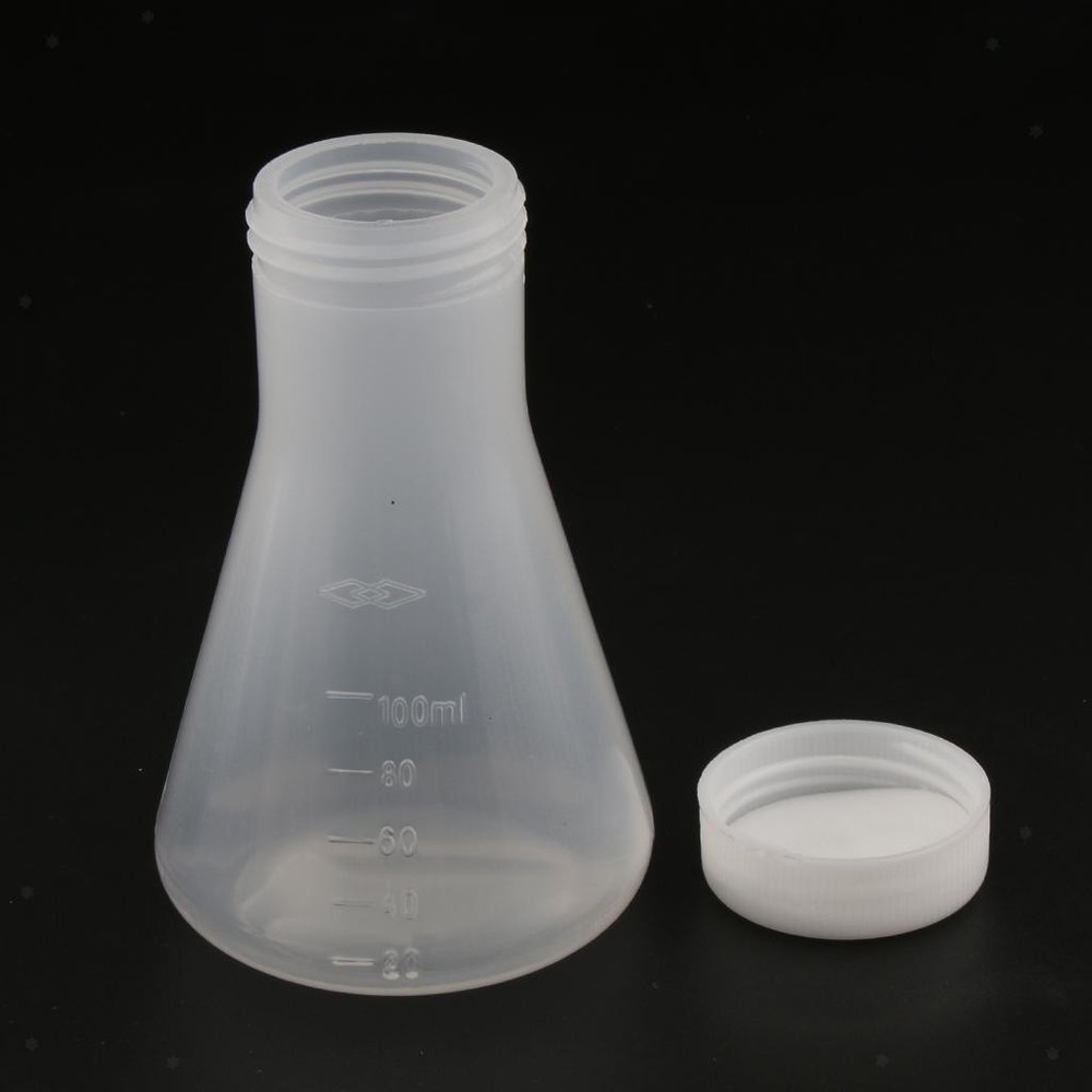 2Pcs Plastic Conical Flask, Erlenmeyer Flask w/ 100ml, Shatter Resistant