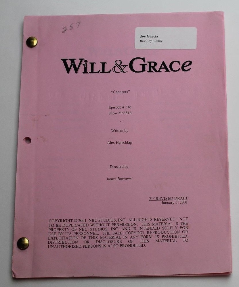 WILL & GRACE / Alex Herschlag 2001 Original TV Show Script, Eric McCormack