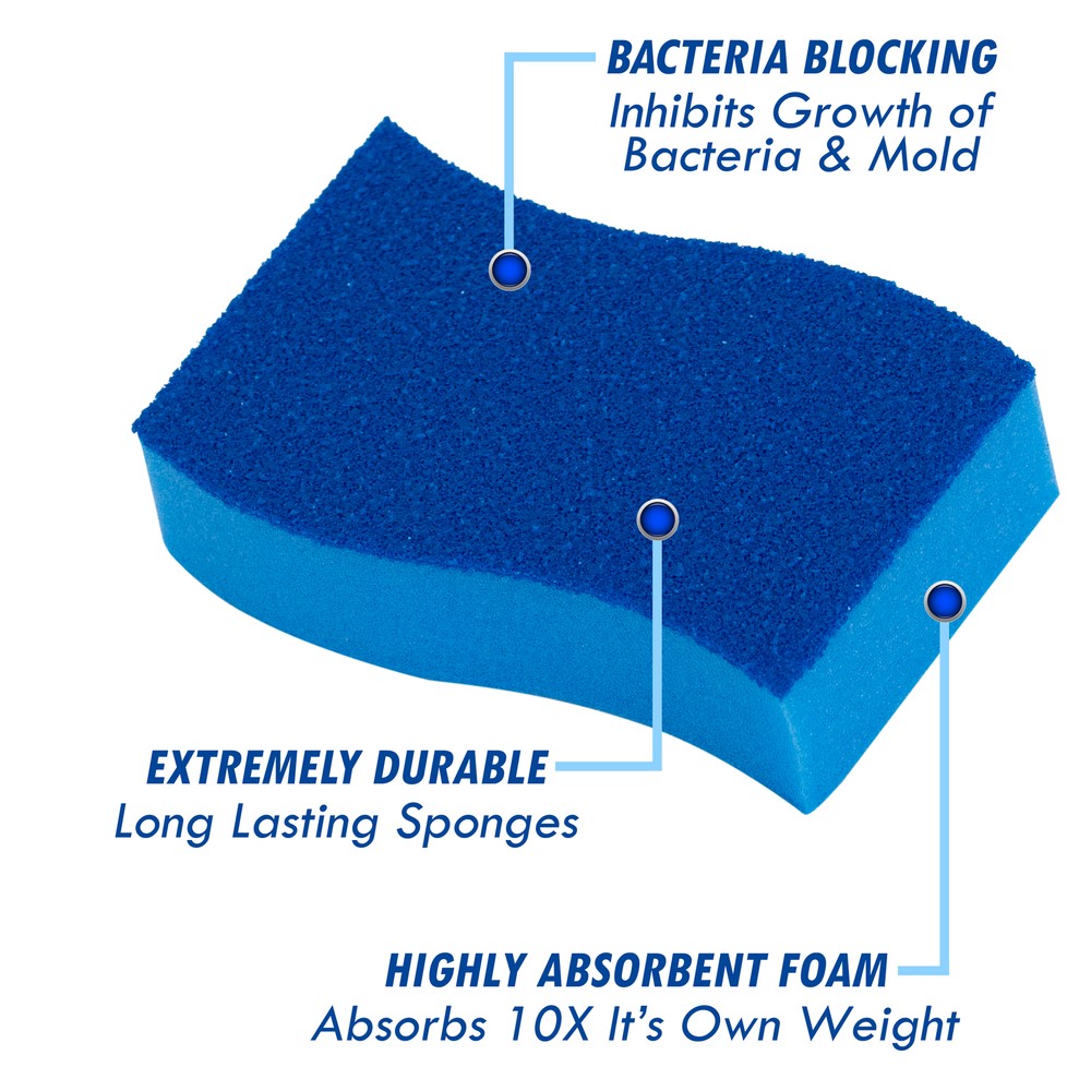 Elitra Antimicrobial Non-Scratch Scrubber Cleaning Sponge, Blue - 24 Pack -