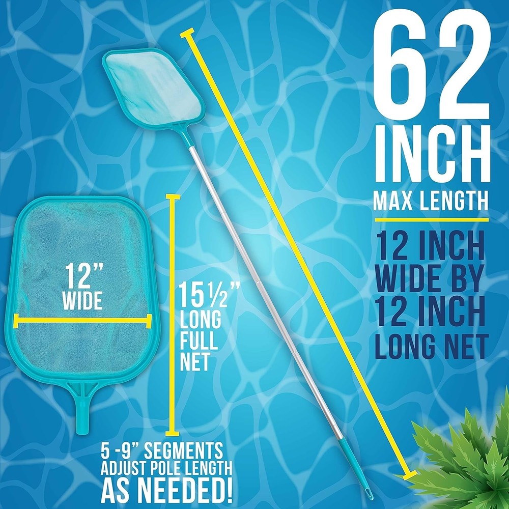 Effortless 4' Pool & Spa Leaf Skimmer Net with Adjustable Pole Sections