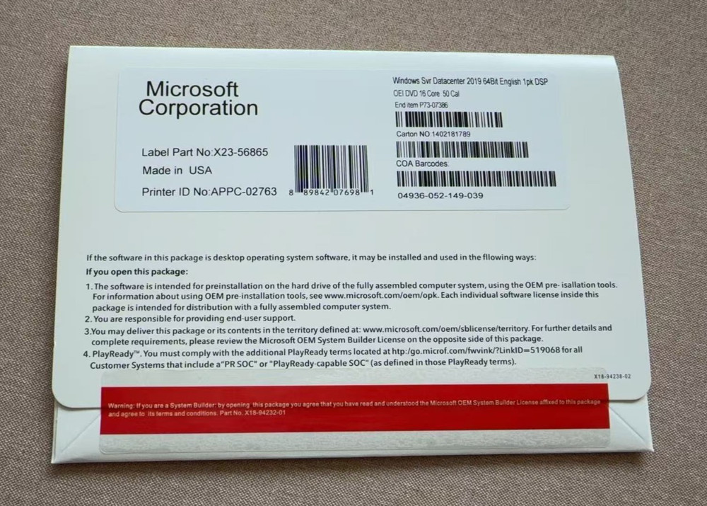 Microsoft Windows Server 2019 Datacenter 16 Core 50 CALs DVD With Key