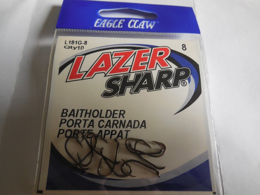 U PICK Eagle Claw Lazer Sharp Baitholder Hooks Size 8, 6, 2 50 Pack or 10 pack