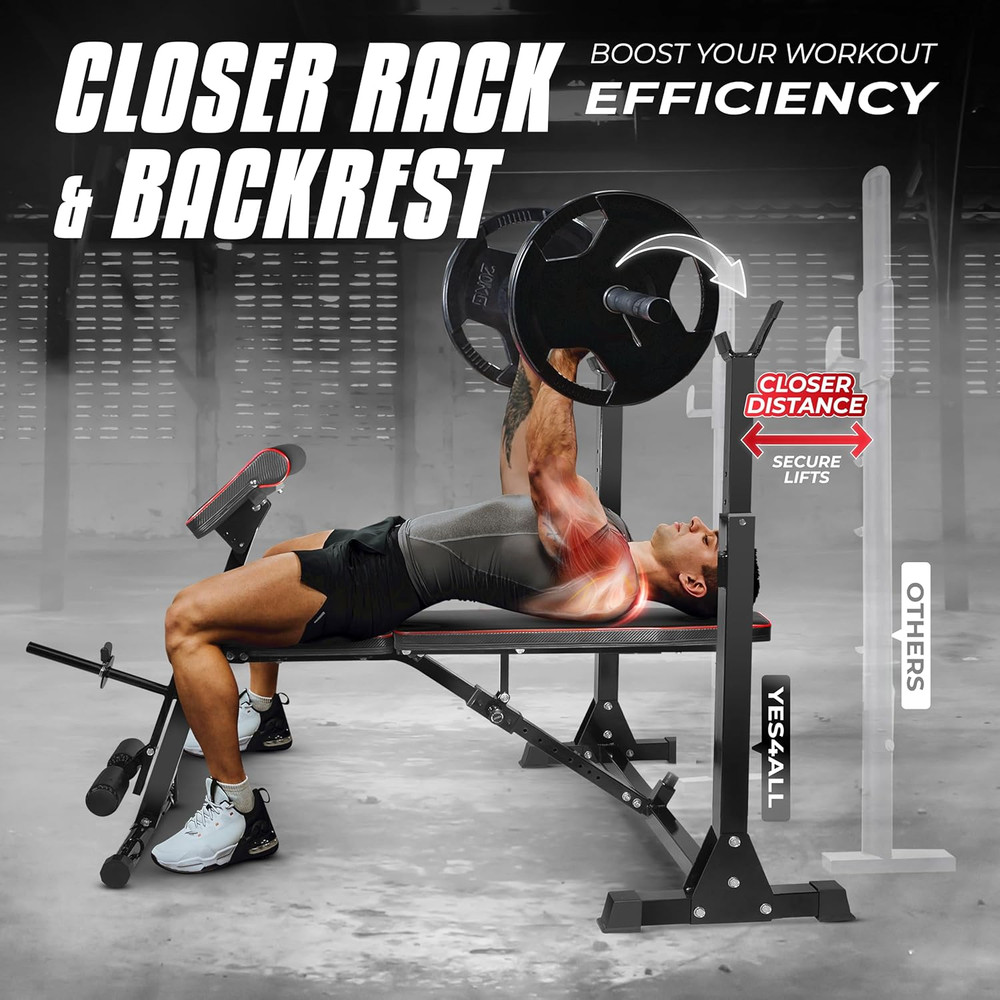 Adjustable Weight Bench with Rack, 800Lbs Workout Bench Press with Leg Extension