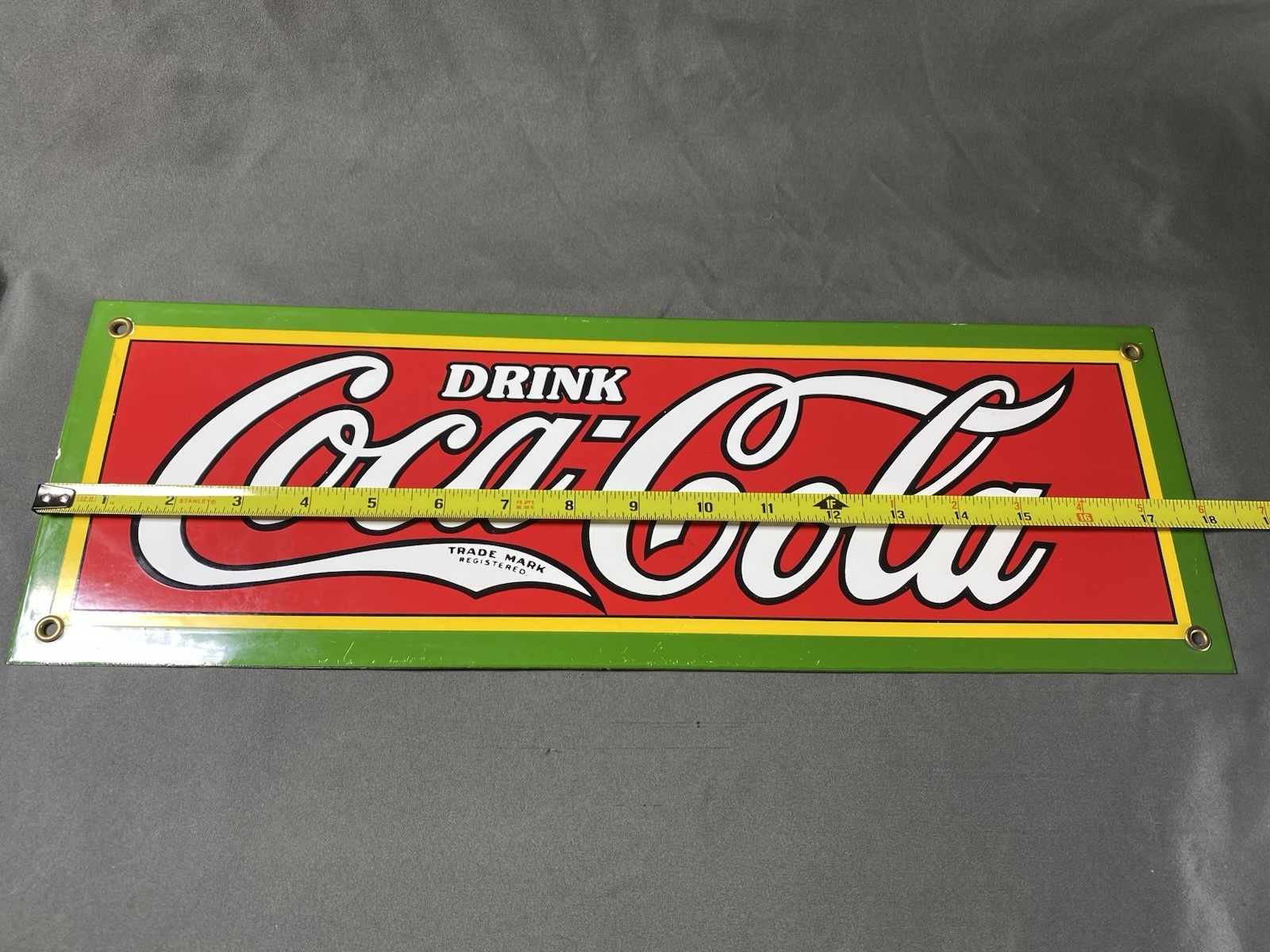 Drink Coca Cola Trade Mark Porcelain Sign 18x6”