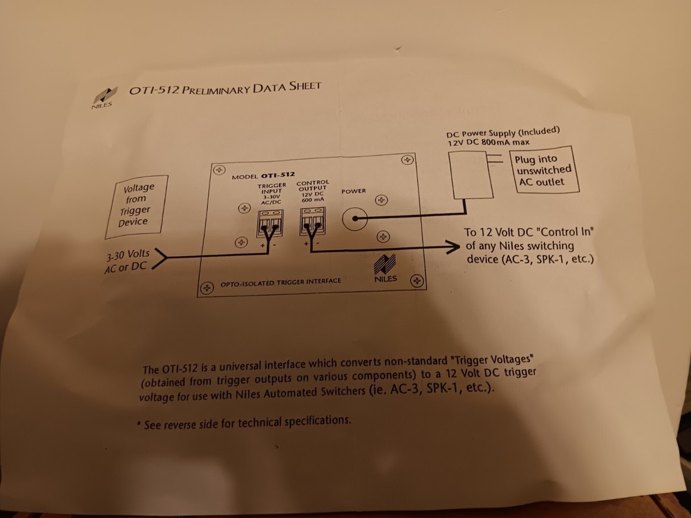 Niles OTI-512 Opto Isolated Trigger Device (Tested)