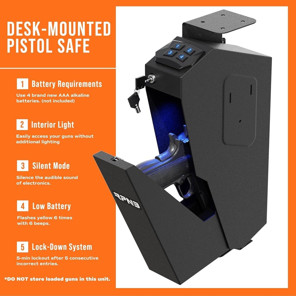 Slim Vertical Handgun Safe - Mountable, Quick Access, Biometric or Keypad Lock