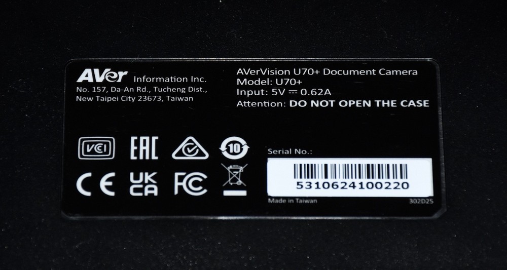 AverVision U70+ Document Camera 4k UltraHD 13MP w/USB Cable - Working Well