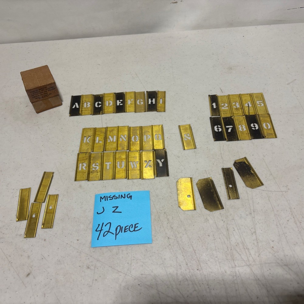 2” Reusable Brass Stencils 42 pc Interlock Numbers Letters 1/2”