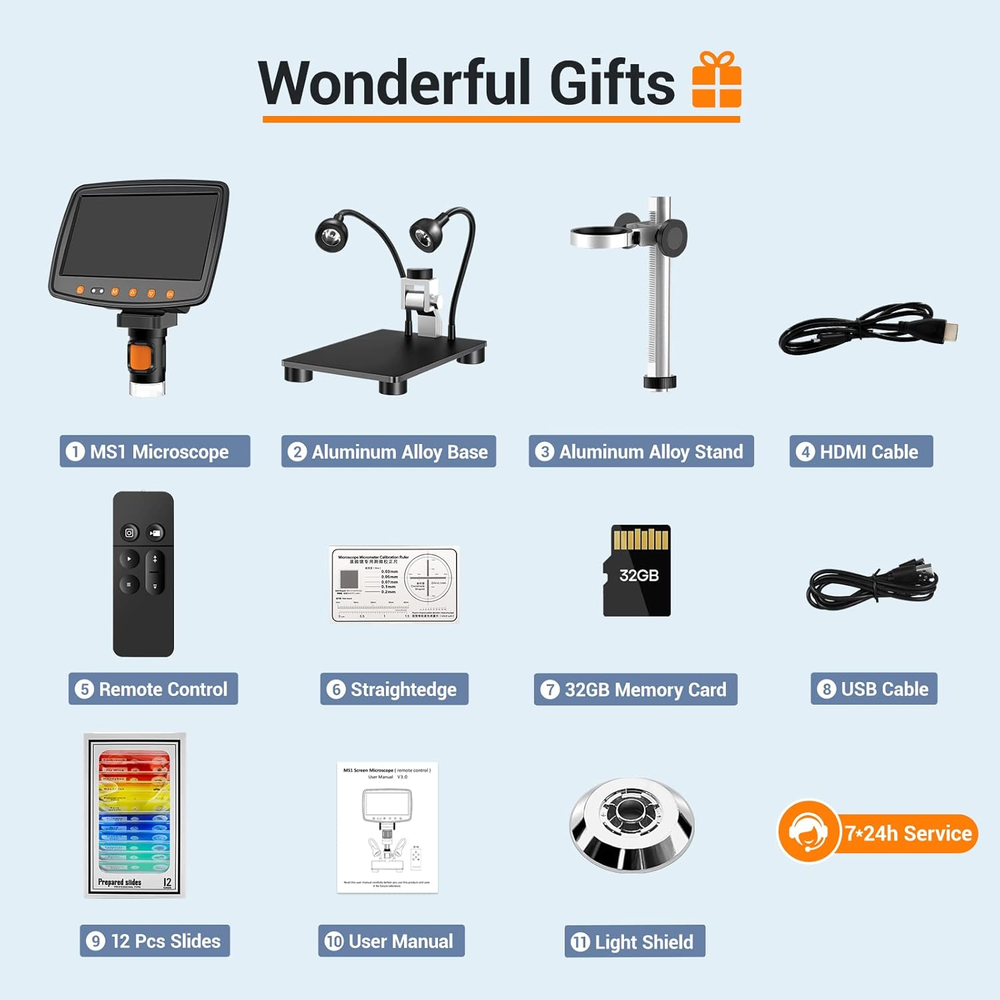 1500X Magnification Soldering Microscope with HDMI, 7" LCD Digital Microscope