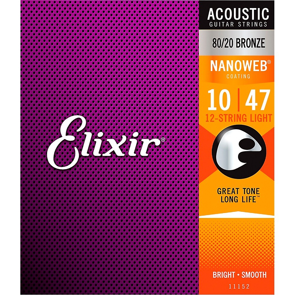 Elixir 80/20 Bronze 12-String Acoustic Guitar Strings NANOWEB Light (.010-.047)