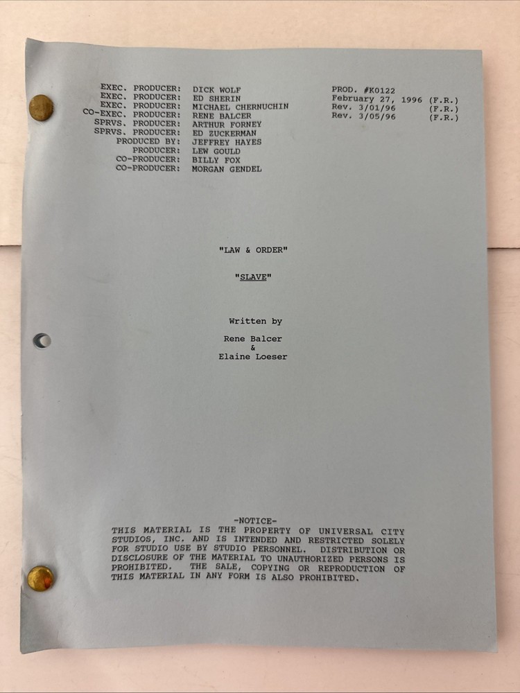 LAW & ORDER 1996 TV SHOW SCRIPT “SLAVE”