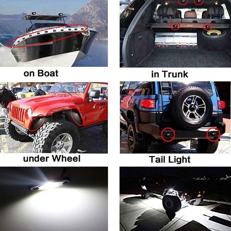 8 X LED Rock Lights White Underbody Trail Rig Glow Lamp Offroad SUV Pickup Truck