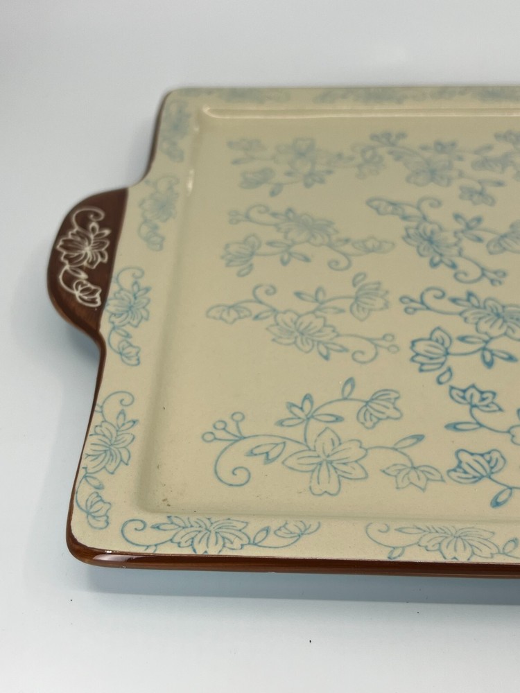 Temptations by Tara Blue Floral Lace Rectangular Serving Tray Platter 15.5"L