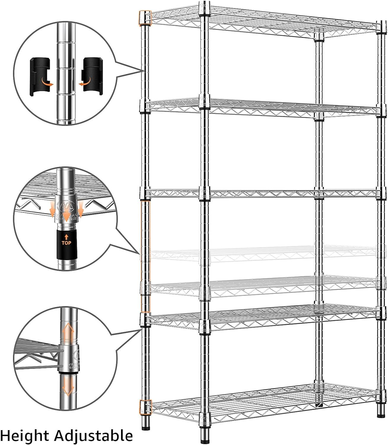 MZG 14'' 24'' 63'' 5-Tier Wire Storage Shelf Steel Shelving Racks Wire Pantry