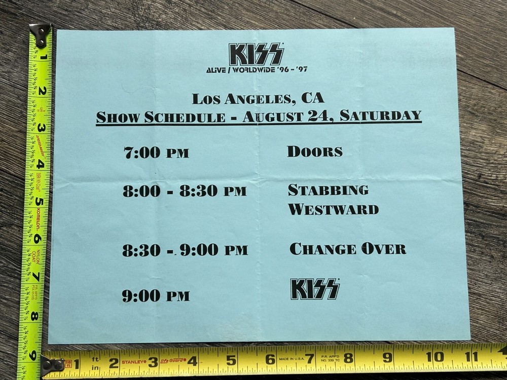 KISS Concert Backstage Sign Alive Reunion Tour Los Angeles Aug 24 Vintage Kiss