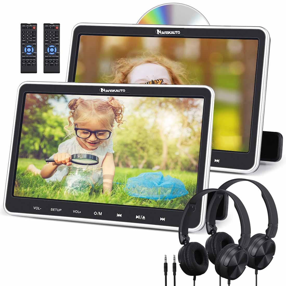2x 10.1'' Dual Screen Car Headrest DVD Player tv USB Rear-Seat Monitor+Headsets