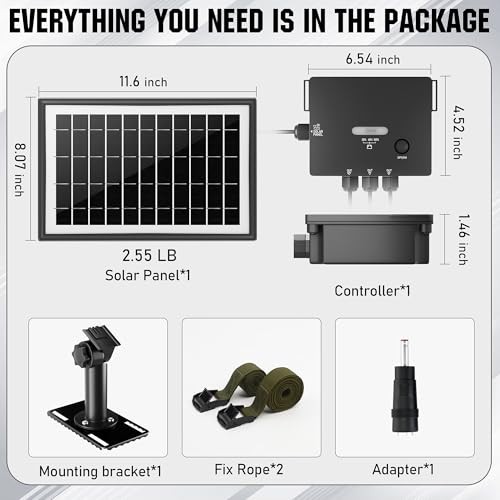 Solar Panel for Trail Camera, Solar Battery Charger with Controller and 6W