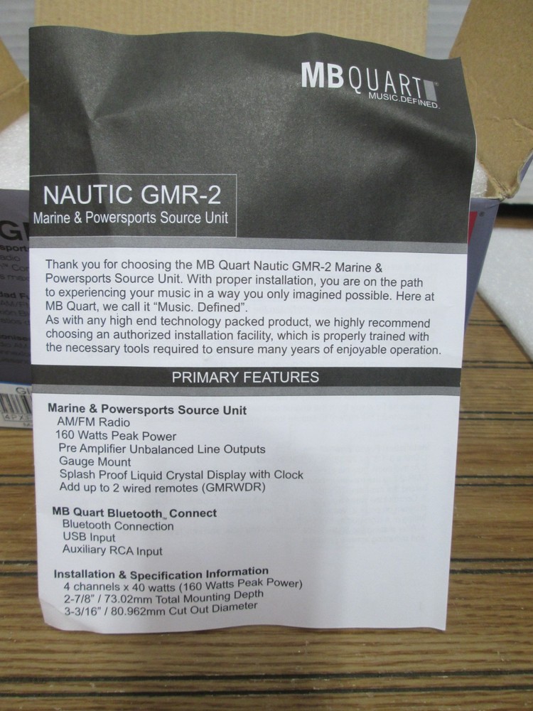 MB Quart GMR-2 Nautic 160 Watt Powered Source Unit Bluetooth