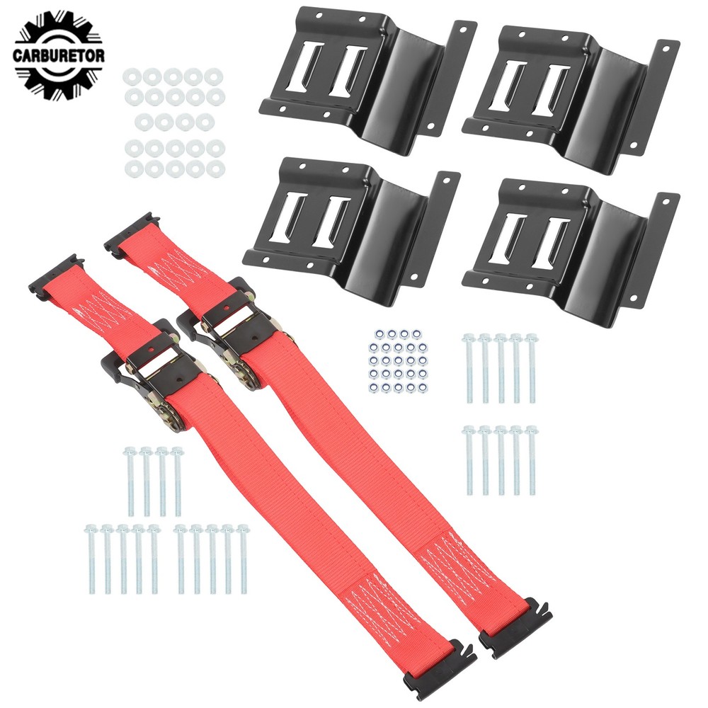 For Trailers Black E Track Wheel Chock Set & 6' Red Ratchet Straps Polyester