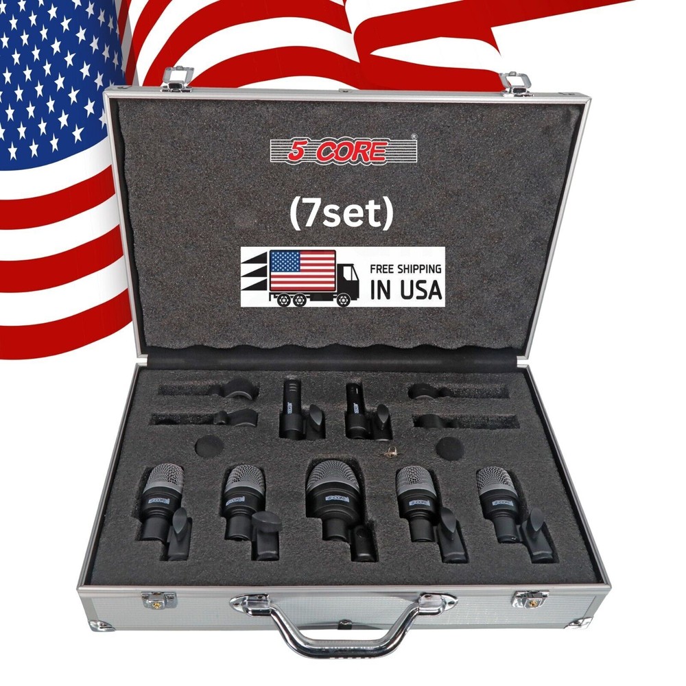 5Core Drum Mic Kit 7Pcs Kick Tom Snare Dynamic Microphone Instrument Mics Set