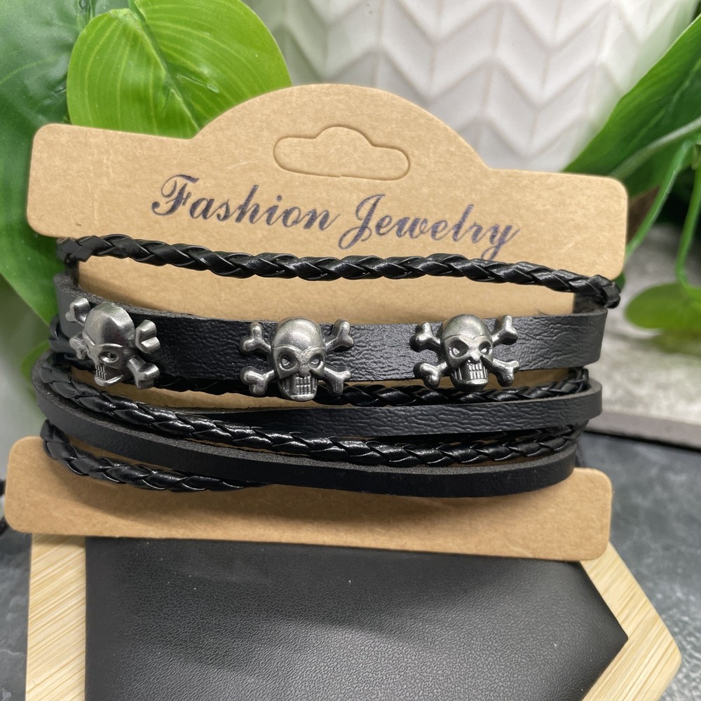 2 PC Leather Bracelet Set Stackable Adjustable Tie New Free Ship B7523