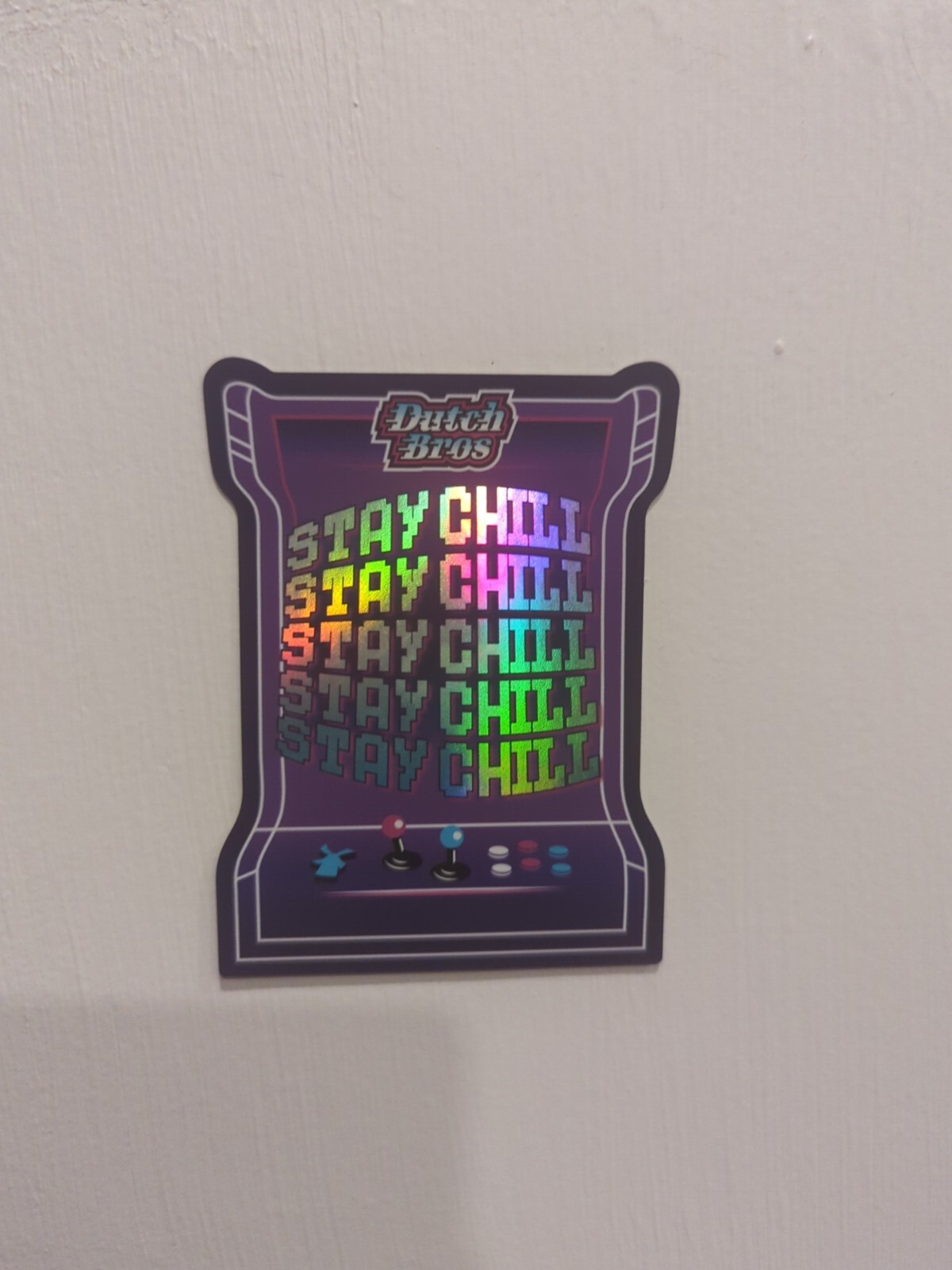 BULK DISCOUNT; Dutch Bros Sticker Purple Arcade Machine Holographic Stay Chill