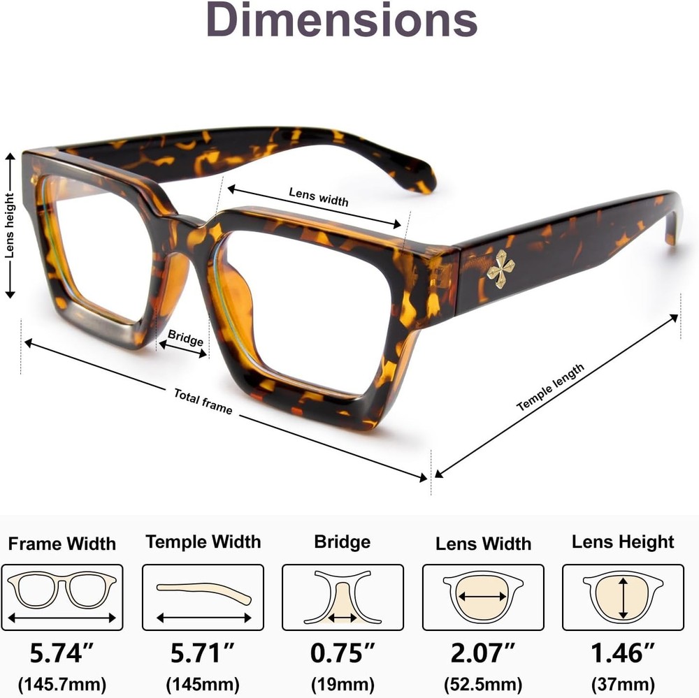 2 Pack Blue Light Blocking Glasses Rectangle Frame and Chic Preppy Look for W...