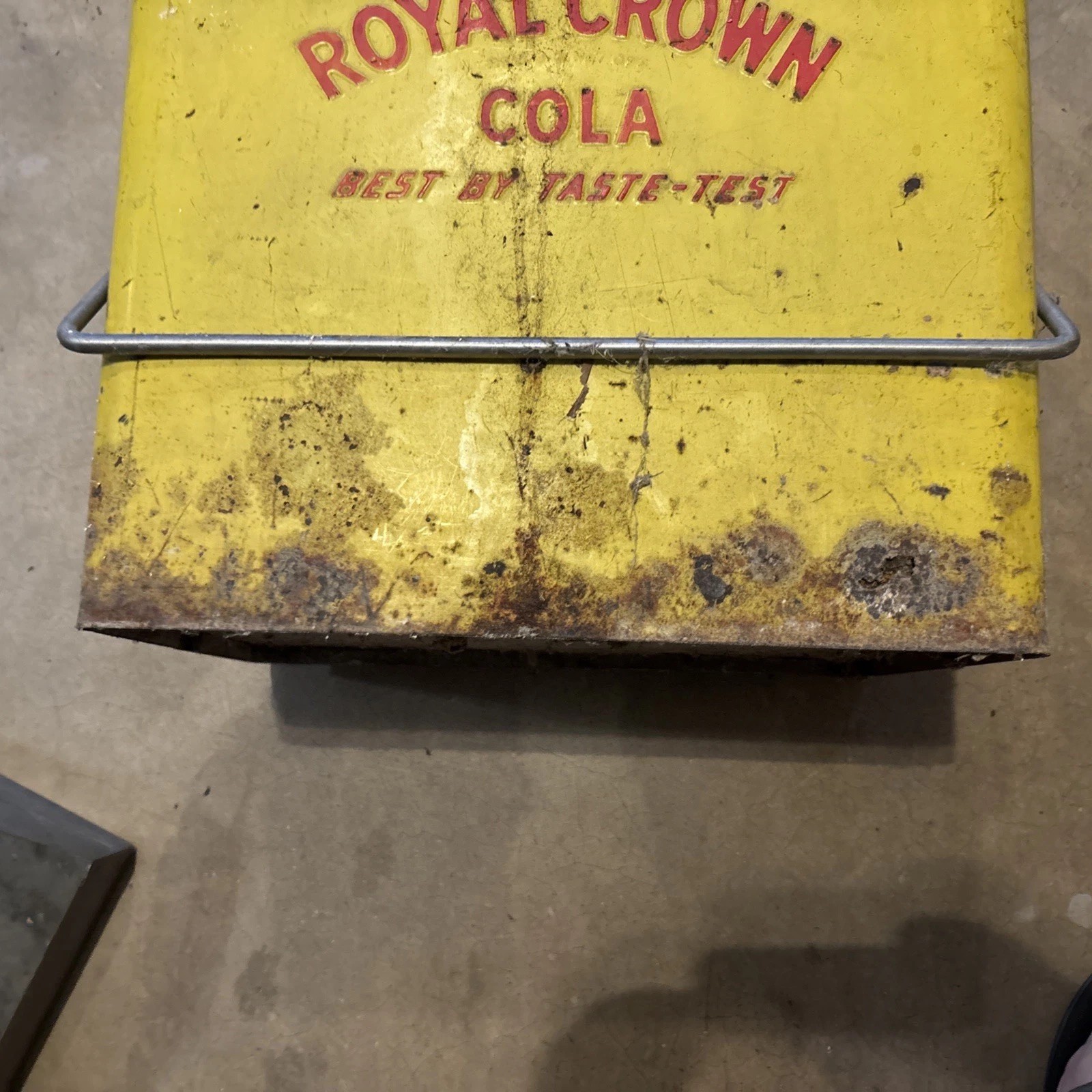 Vintage Royal Crown RC Cola Soda Metal Cooler. Yellow w/red Lettering.