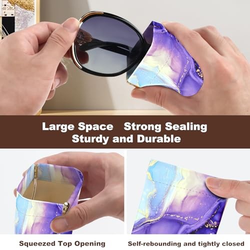 2Pcs Sunglass Eyeglass Glasses Case Soft PU Leather with Marble Texture