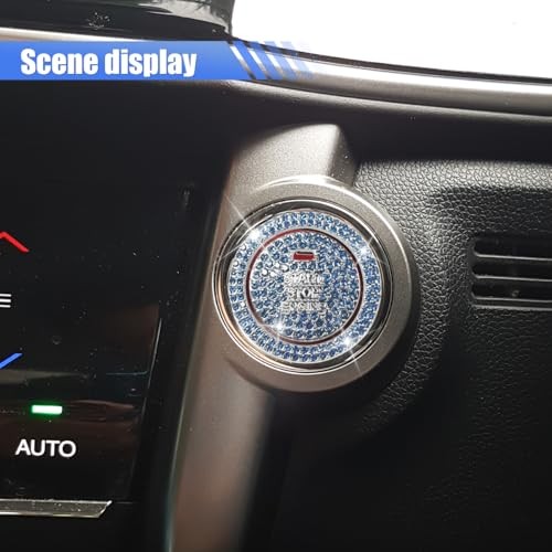 2PCS Bling Crystal Car Engine Start Ring Sticker, Sparkling Rhinestone Key Blue