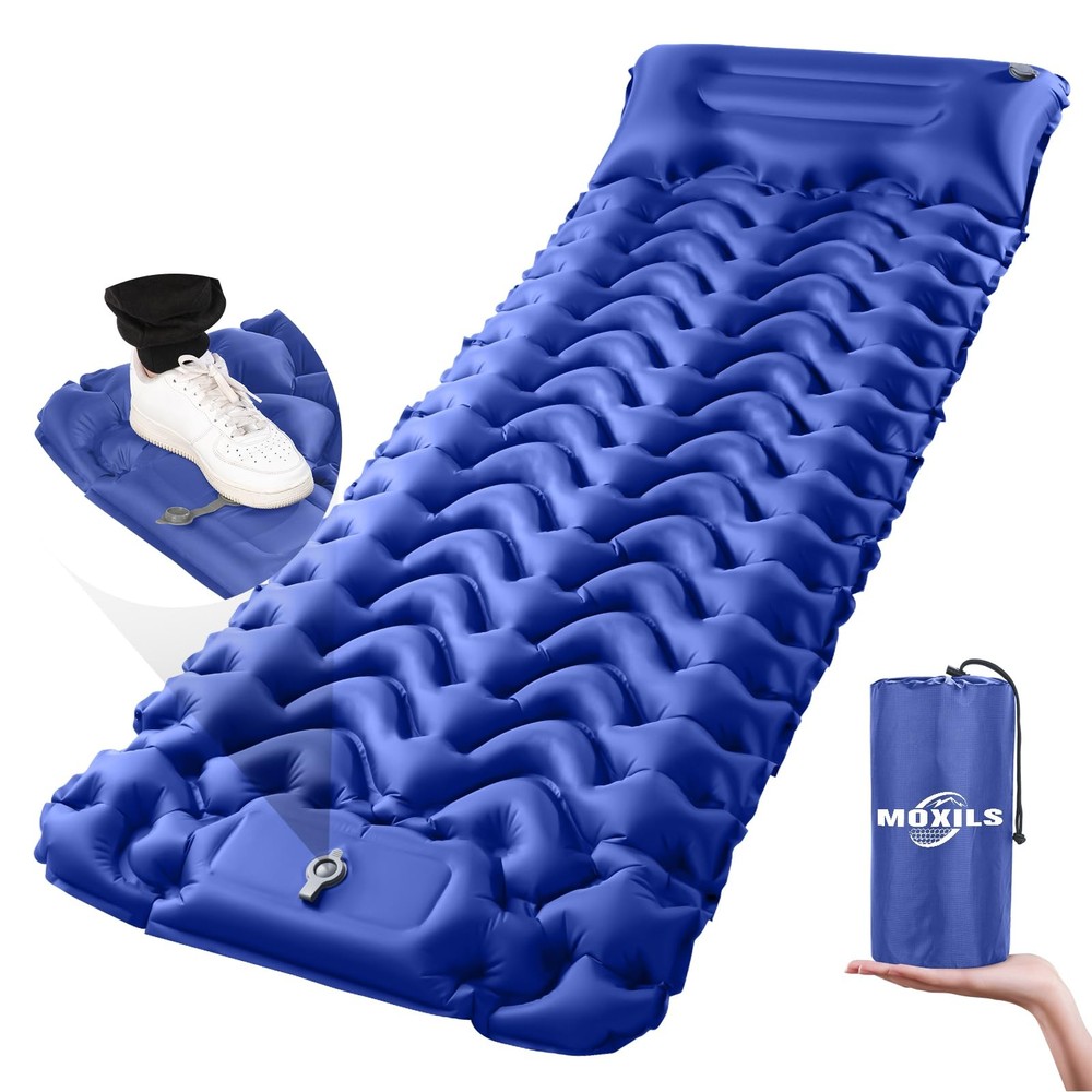 Sleeping Pad Ultralight Inflatable Built In Pump Compact Lightweight Blue Mat