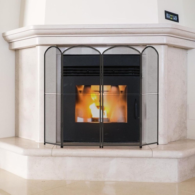 4 Panel Fireplace Screen Foldable Protective Metal Mesh Spark Guard Stand New