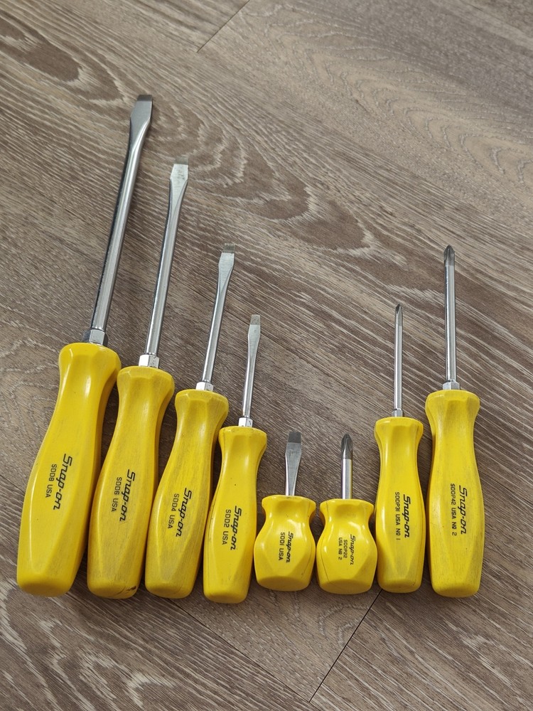 Snap On Tools USA 8pc Yellow Hard Handle Screwdriver Set Phillips Flat