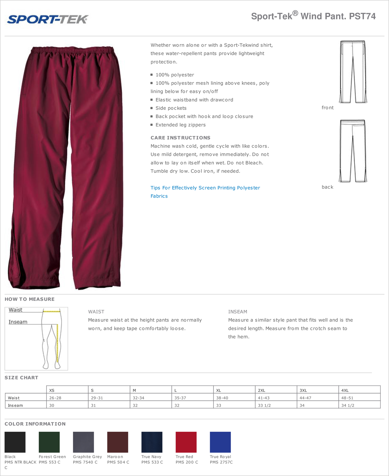 Sport-Tek Mens Athletic Water Wind Resistant Track Pants With Pockets M-PST74