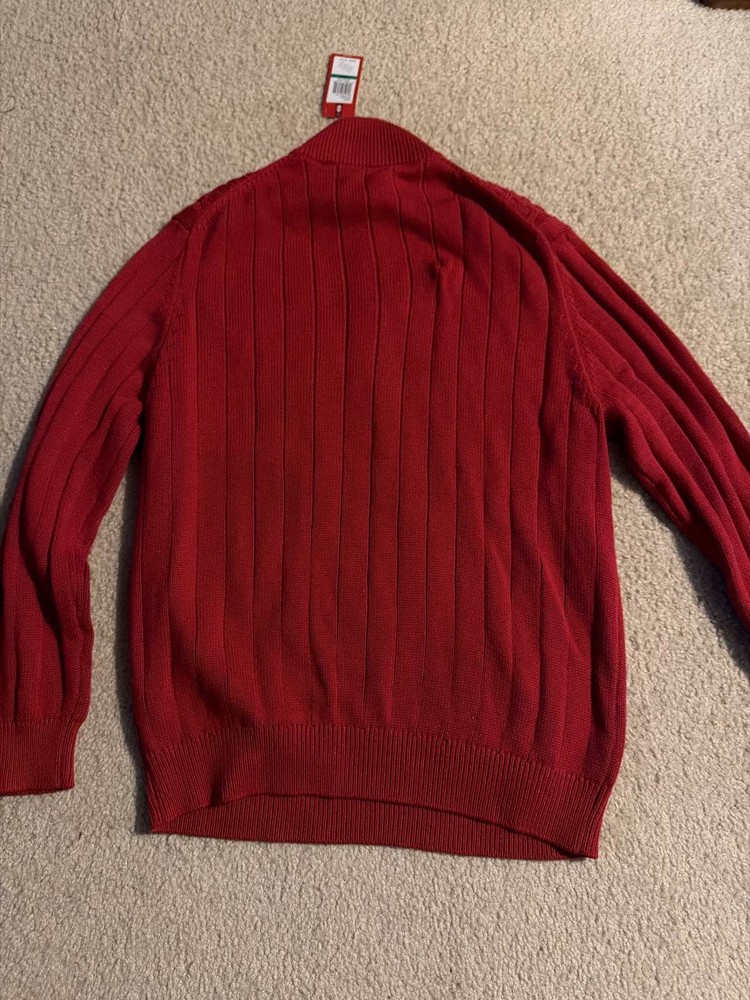 IZOD Mens Red Cable Knit Quarter Zip Pullover L NWT