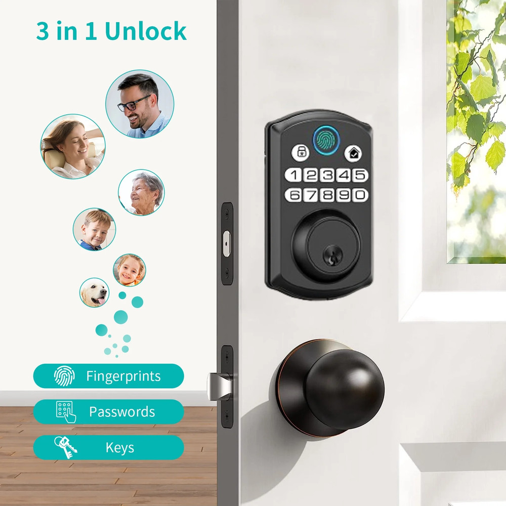 Smart Keyless Entry Door Lock Fingerprint/Code/Key IP54 Waterproof Easy Install