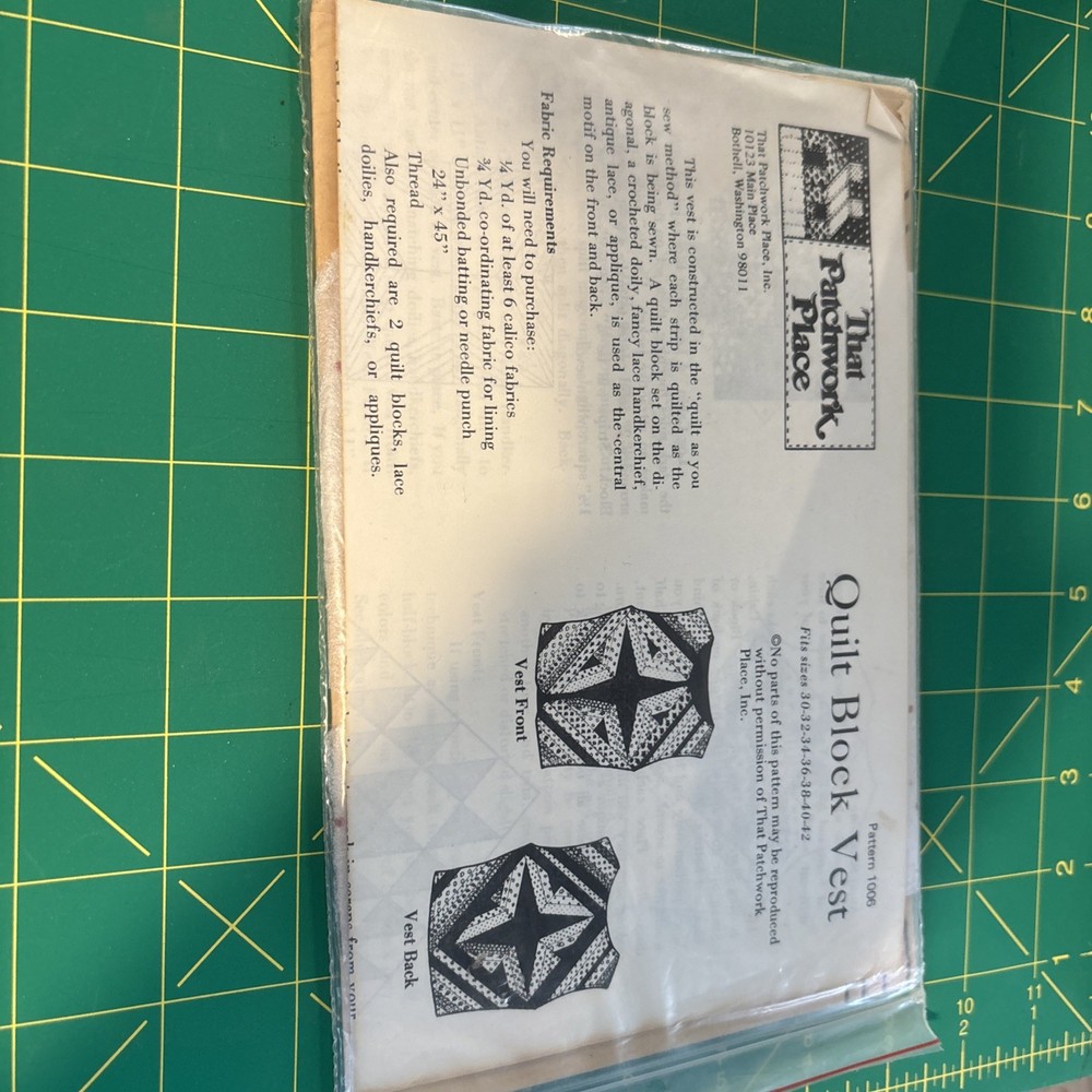 Quilt Block Vest 1978 Pattern