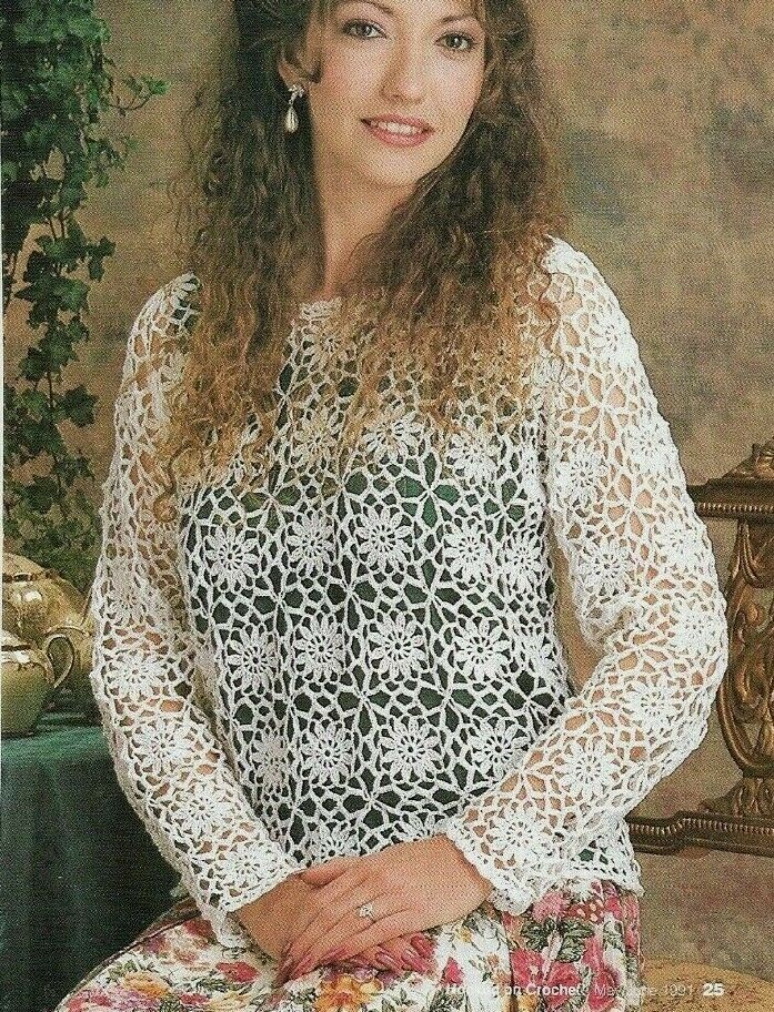 SHASTA DAISIES PULLOVER SWEATER 4 SIZES DIGEST SIZE CROCHET PATTERN INSTRUCTIONS