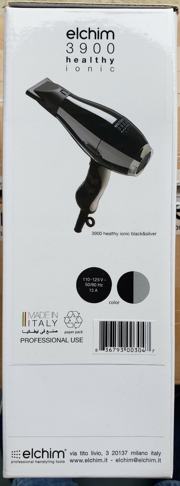 New Elchim 3900 Healthy Iconic Hair Dryer BLACK SILVER 2000-2400 Watts