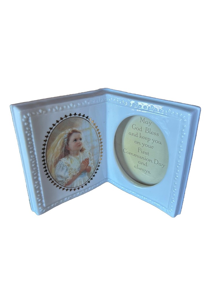 First Communion Girl Praying Porcelain White Frame