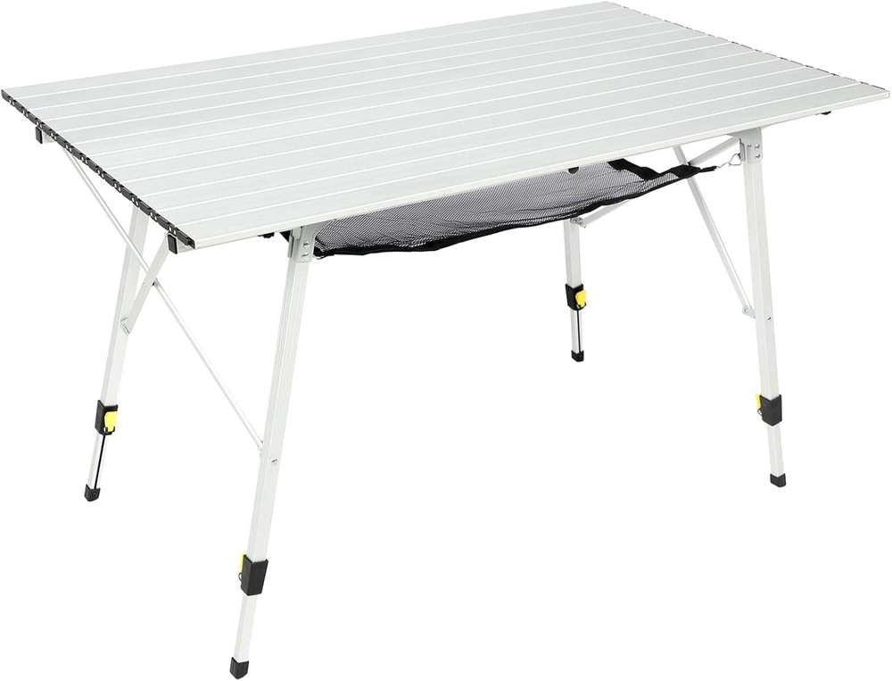 Extra Large Portable Aluminum Folding Camping Table - Adjustable Height, Silver