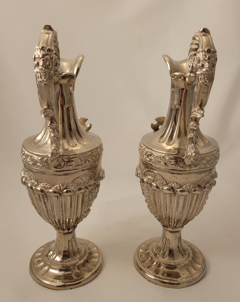 Vintage Silver Plated Decorative Set of Ewers - Decor Only, Will Not Hold Liquid