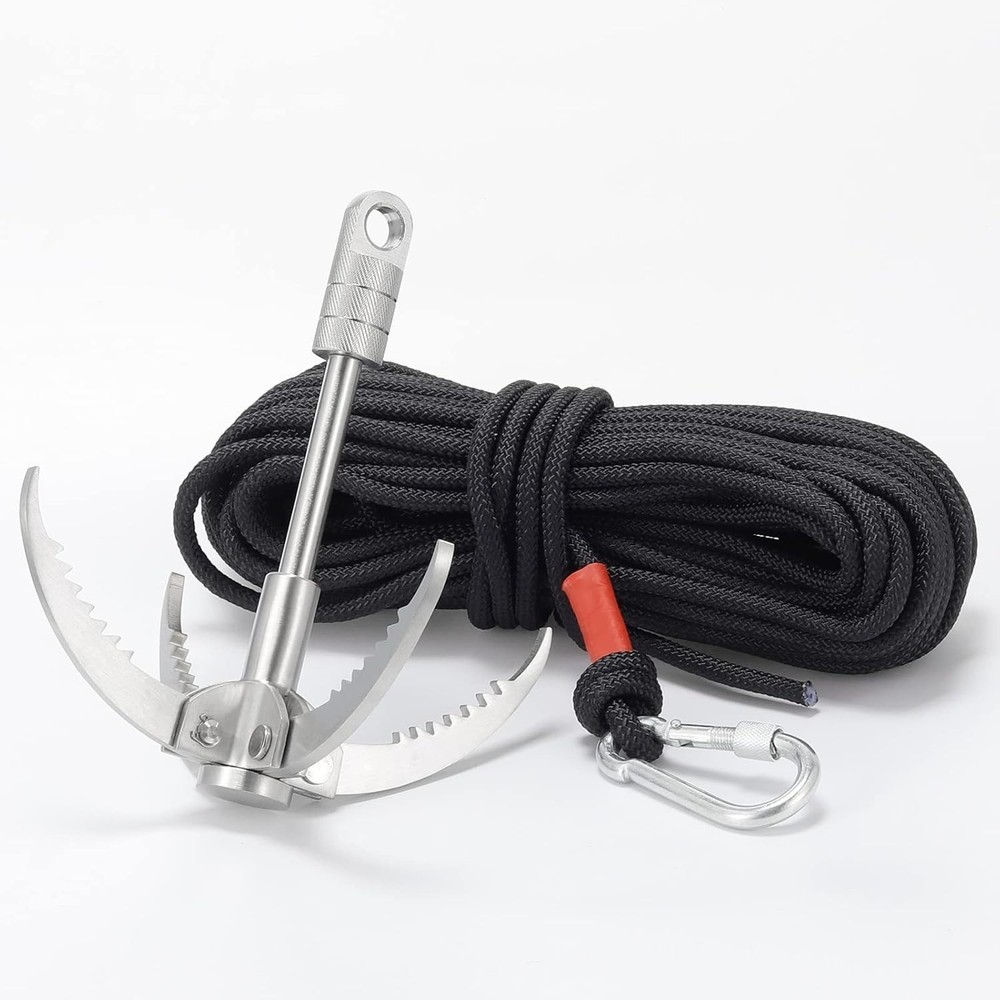 Large Grappling Hook with 65Ft Rope, 4-Claw Folding Stainless Steel Grapple Hook