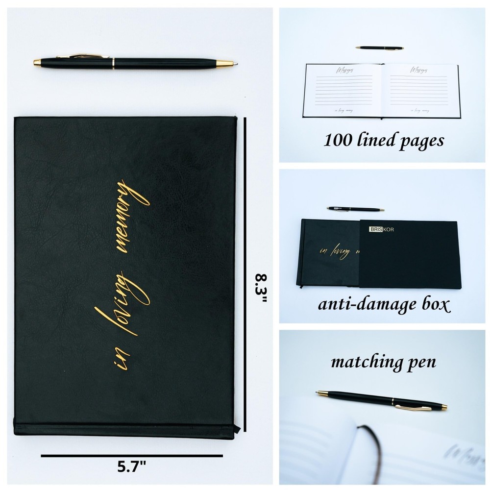 BRISKOR- Funeral Guest Book, Medium, Black