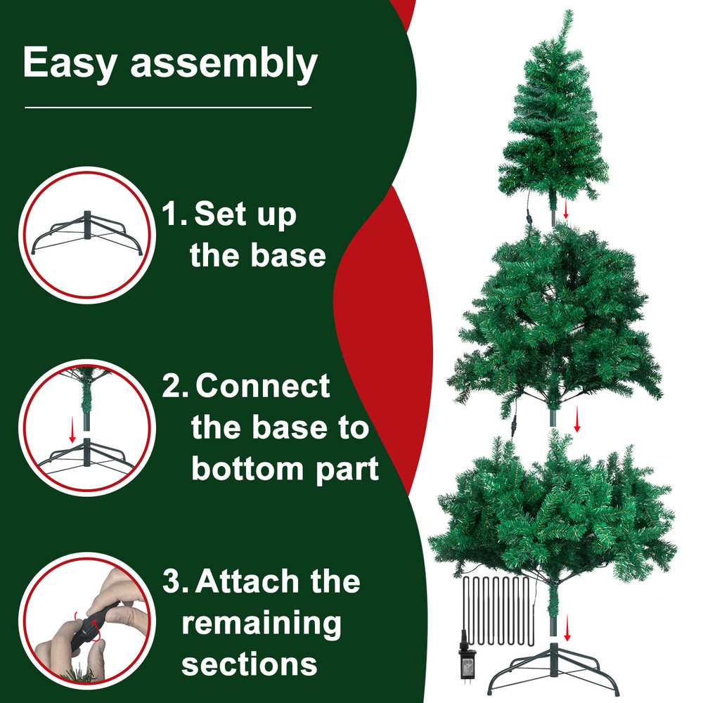 7Ft Pre Lit Artificial Christmas Tree with 450 USB Light Remote 8 Modes 1000 Tip