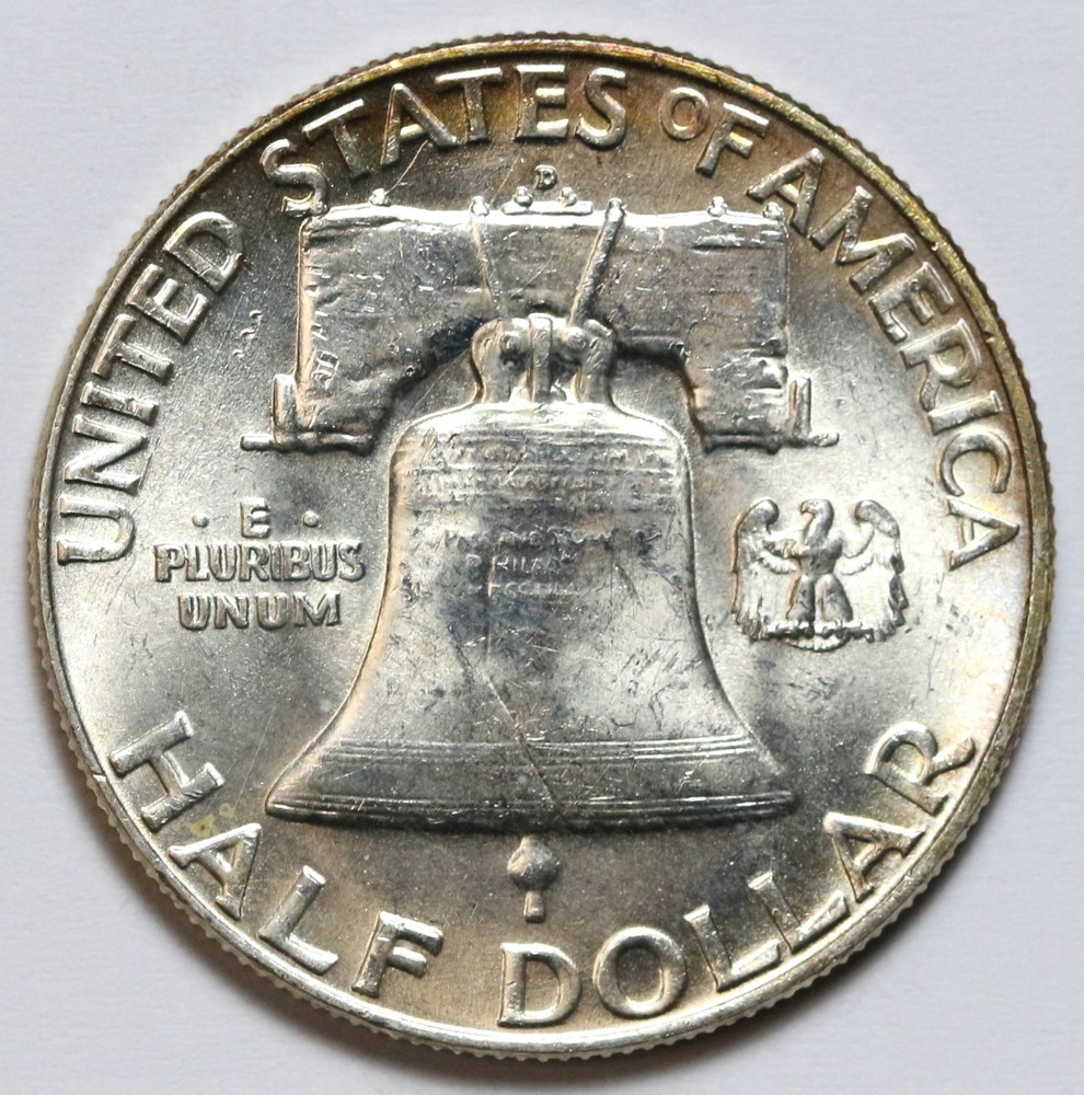 1952-D 50c Franklin Silver Half Dollar Uncirculated - RAW - Light Toning / Nice